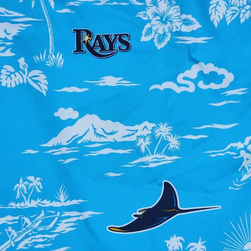 Reyn Spooner Tampa Bay Rays MLB Performance Hawaiian Shirt Mens Small Light Blue - Picture 9 of 10